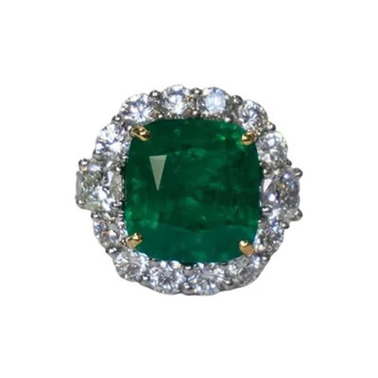Emerald Cushion Ring 11.05 CTS For Sale