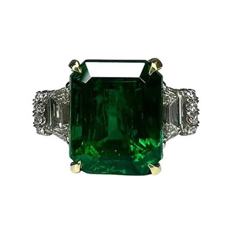 5.57 Carat Emerald Three Stone Ring For Sale