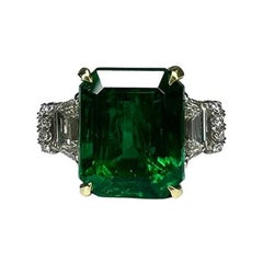 5.57 Carat Emerald Three Stone Ring