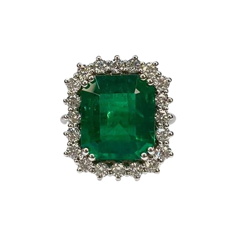 5.69 Carat Emerald Halo Ring For Sale