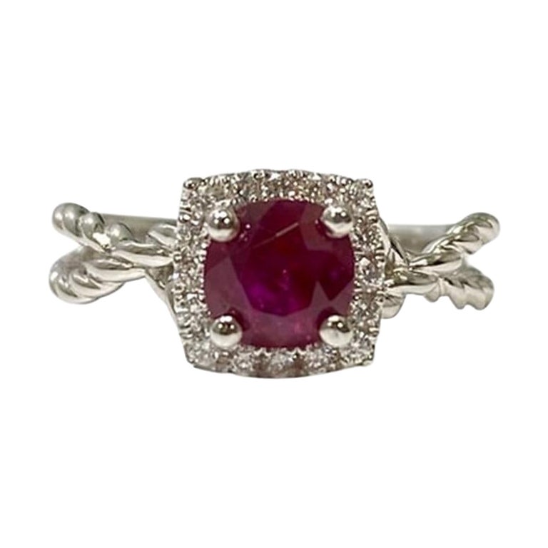 1.34 Carat Burma Ruby Cushion Ring For Sale