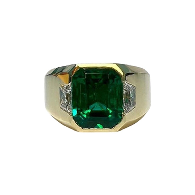 3.02 Carat Emerald Bezel Ring For Sale