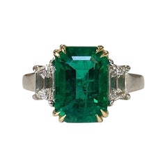 3.52 Carat Emerald Three Stone Ring
