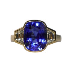 5.50 Carat Ceylon Sapphire Three-Stone Bezel Ring