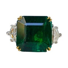 9.93 Carat Emerald EC Three Stone Ring