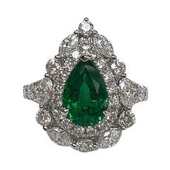 1.36 Carat Emerald Pear Ring Cluster Diamonds