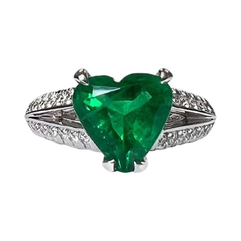 2.42 Carat Emerald Heart Ring For Sale