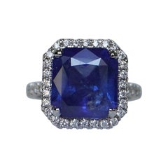 9 Carat Sapphire Emerald-Cut Halo Ring