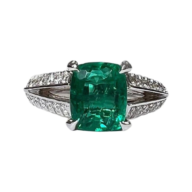 1.93 Carat Emerald Cushion Ring For Sale