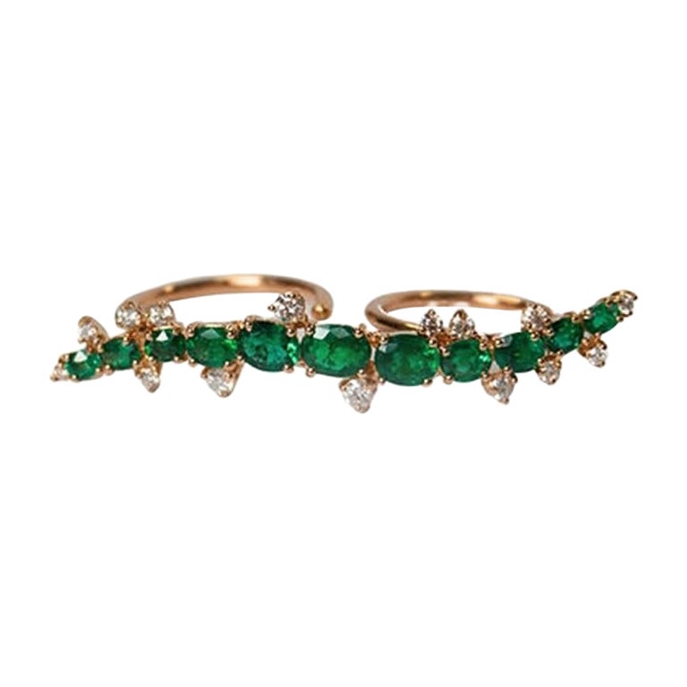 3.09 Carat Double Finger Emerald Ring For Sale