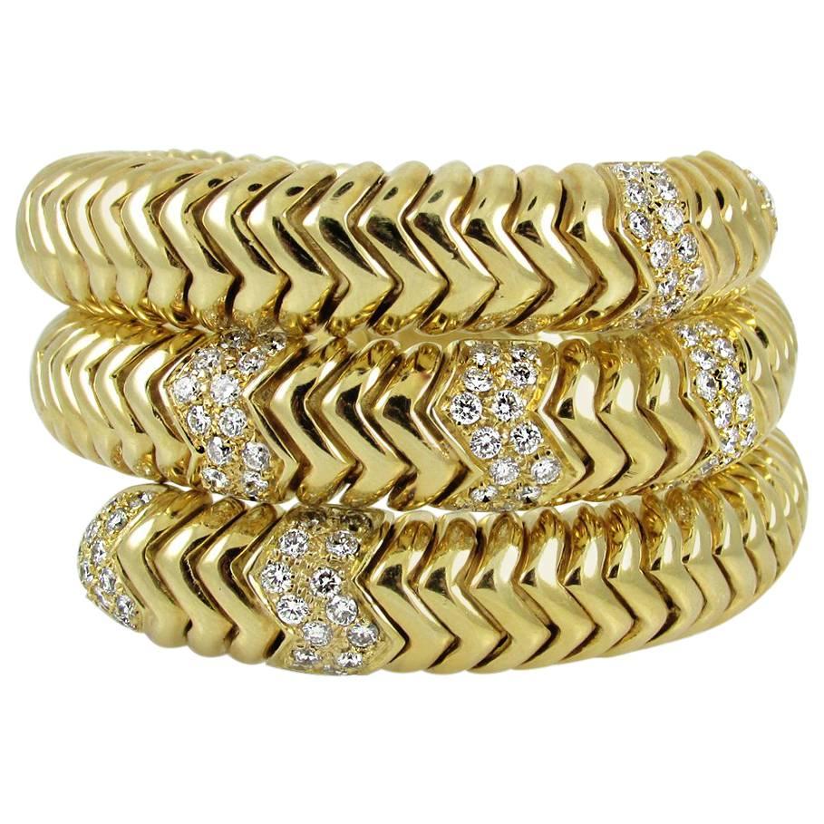 Bulgari Spiga Coiled Diamond Gold Bracelet