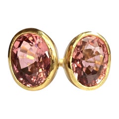 18 Karat Gold 7.15ct Double Oval Peach Pink Tourmaline Ring