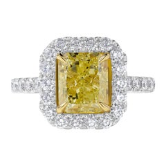 GIA Certified Natural Yellow Radiant Diamond 4.03 Carat TW Gold Cocktail Ring