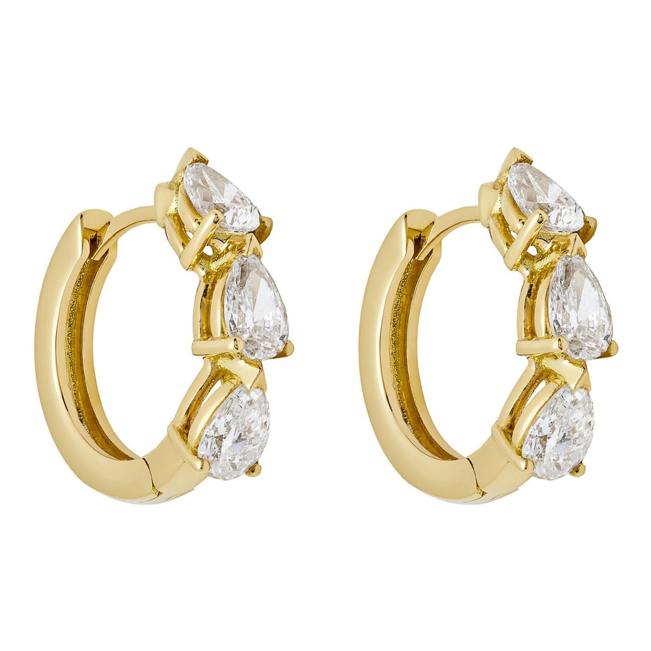 Pear-Shaped Diamond Huggies in Yellow Gold For Sale