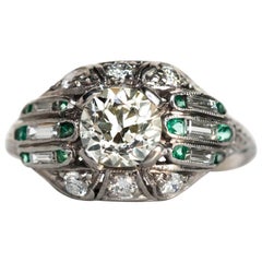 Antique 1920s Art Deco Emerald Diamond Platinum Engagement Ring