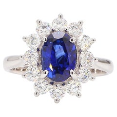 Natural Blue Oval Sapphire and White Diamond 2.88 Carat TW Gold Cocktail Ring