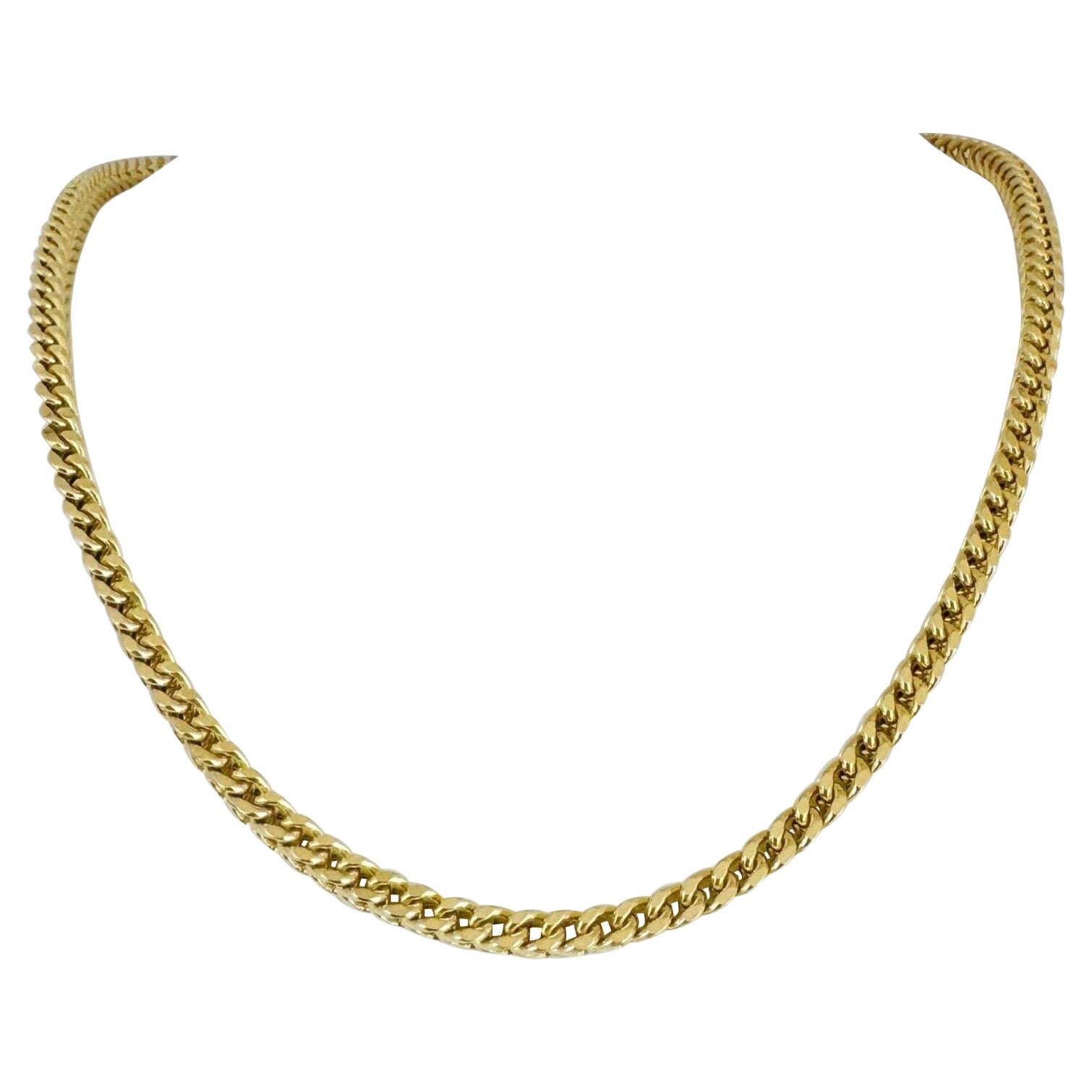 14 Karat Yellow Gold Men's Thick Squared Franco Link Chain Necklace For Sale