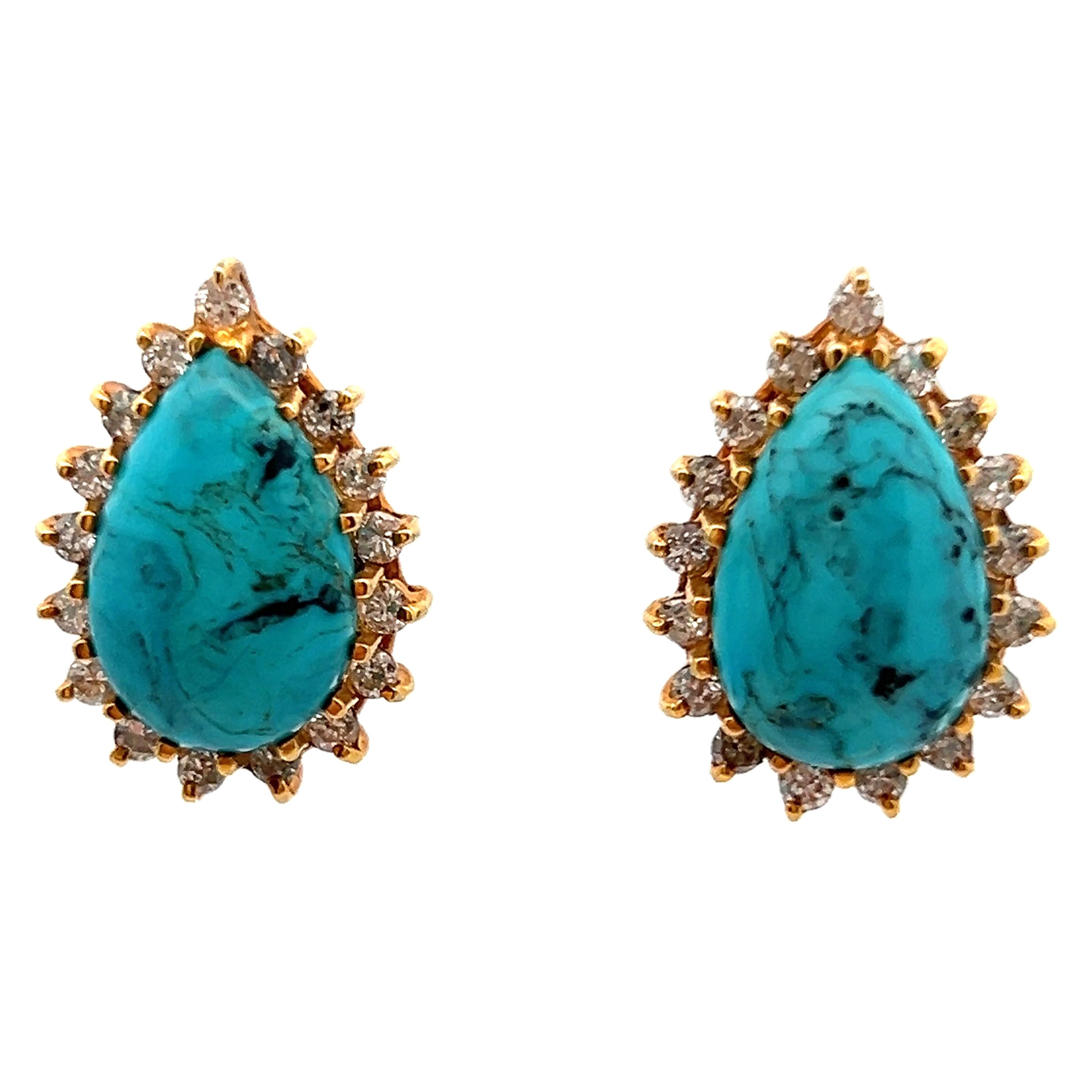 Boucles d'oreilles turquoise et diamant en vente
