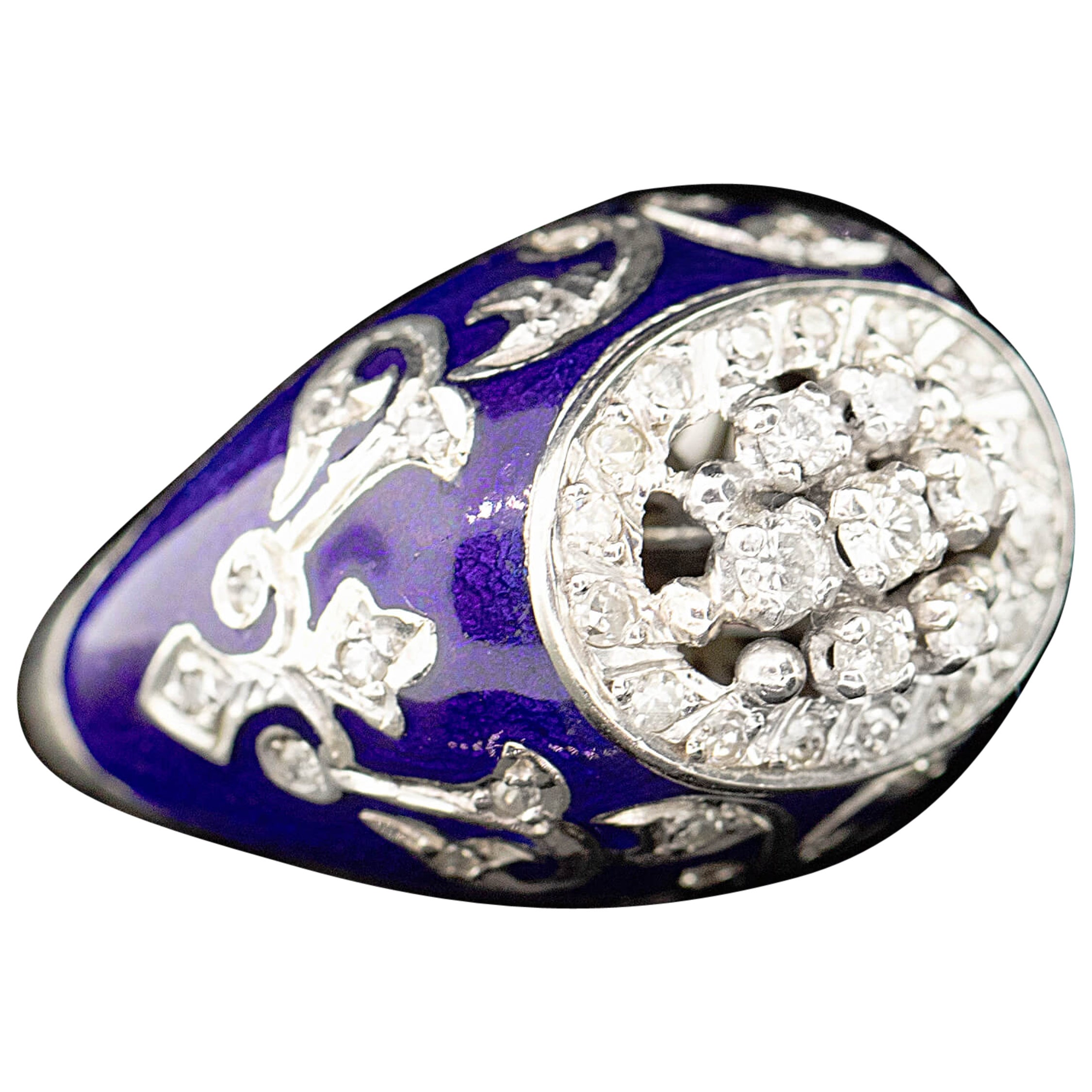 Late 20th Century Enamel & Diamond Ring Circa 1990s For Sale