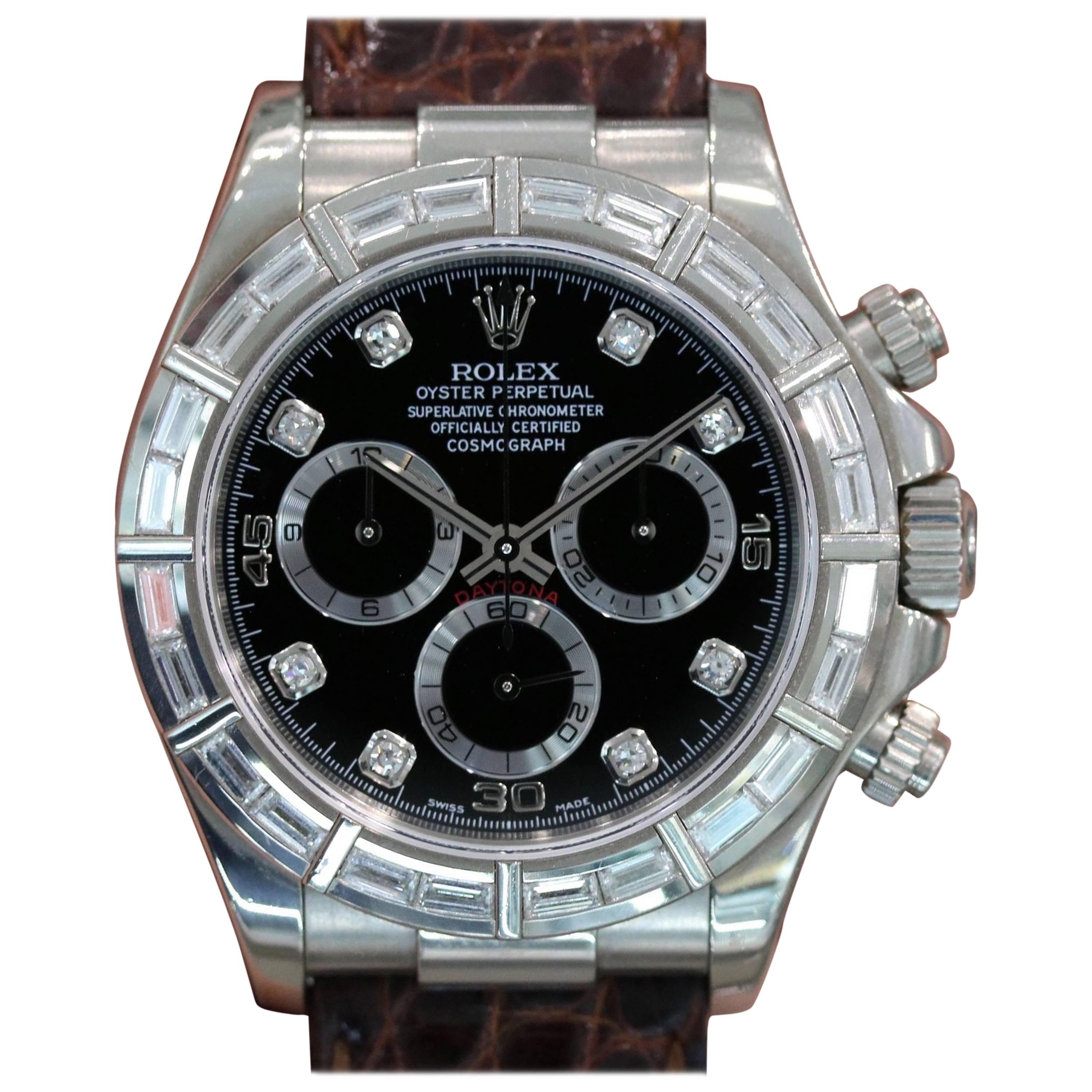 Rolex White Gold Diamond Black Dial Daytona Automatic Wristwatch Ref 116589