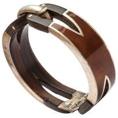 1970s Gucci Silver Carved Wood Enamel Bracelet 4