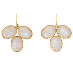 Irene Neuwirth Moonstone Earrings Estate 18k Gold 1" Drops Signed Fine Jewelry (Boucles d'oreilles en pierre de lune) 