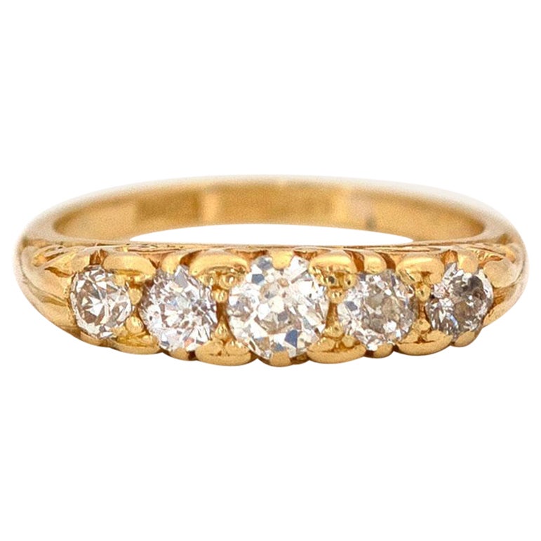Antique Victorian 0.6ct Five Stone Diamond 18ct Gold Ring For Sale