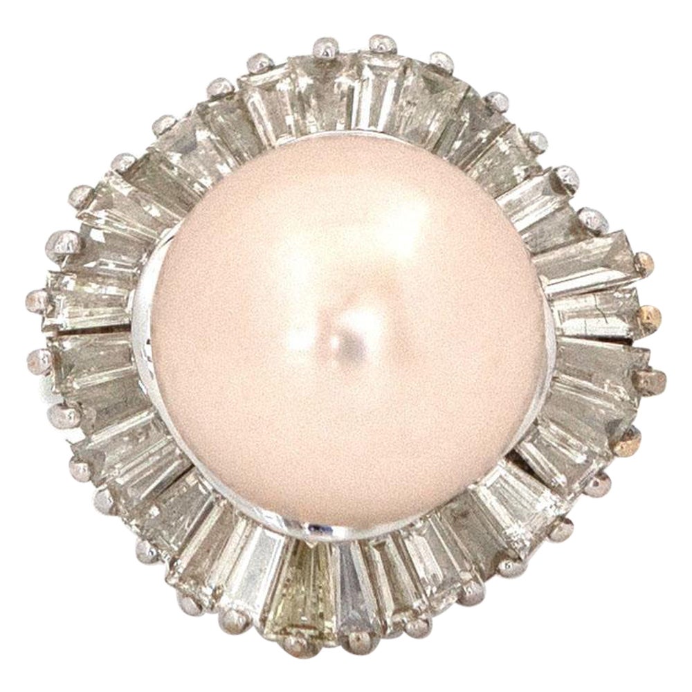 Vintage Pearl 18ct White Gold 2.35ct Diamond Ballerina Ring For Sale