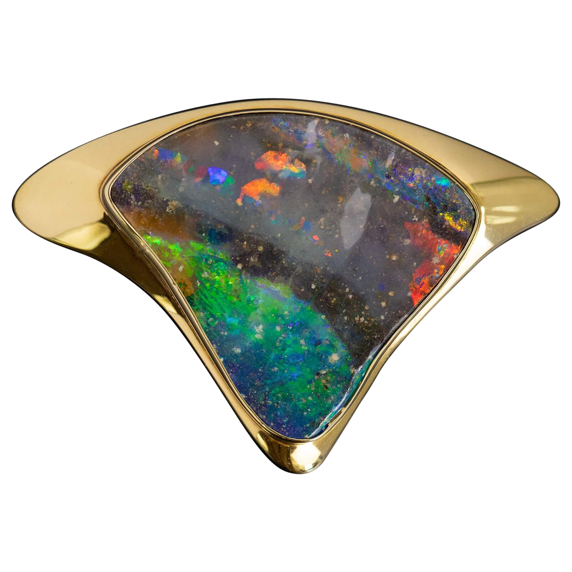 Boulder Opal "Sea & Night Sky" Gold Brooch Circa 2000s For Sale