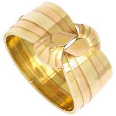 French Retro Two Color Gold Knot Cuff Bracelet