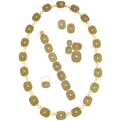 1960s Patek Phillipe Five Piece Modernist Gold Enamel Jewelry Suite