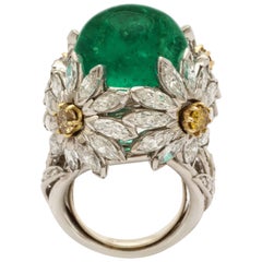 Hendryk Kaston Diamond Emerald Ring Convertible Fancy Yellow Diamond Dome