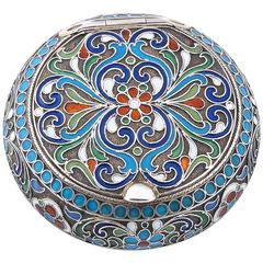 Antique Russian Silver Gilt Multicolored Cloisonné Enamel Pill Box