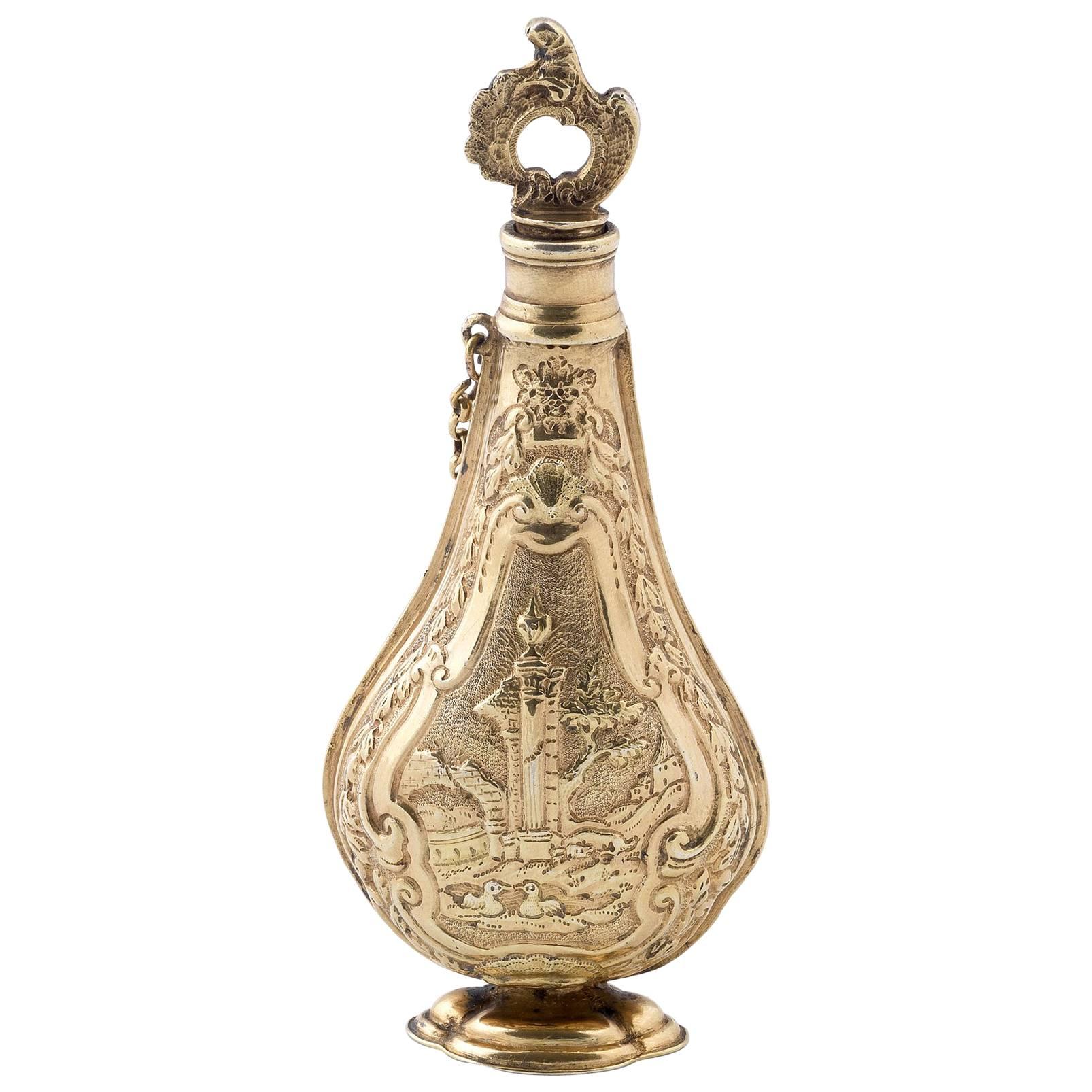 Early 18th Century Italian Cast Three Color Silver Gilt Scent Bottle
