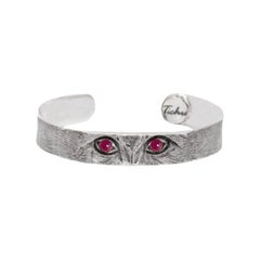 Tichu Ruby Cat Eyes Cuff in Sterling Silver and Crystal Quartz 'Size L'