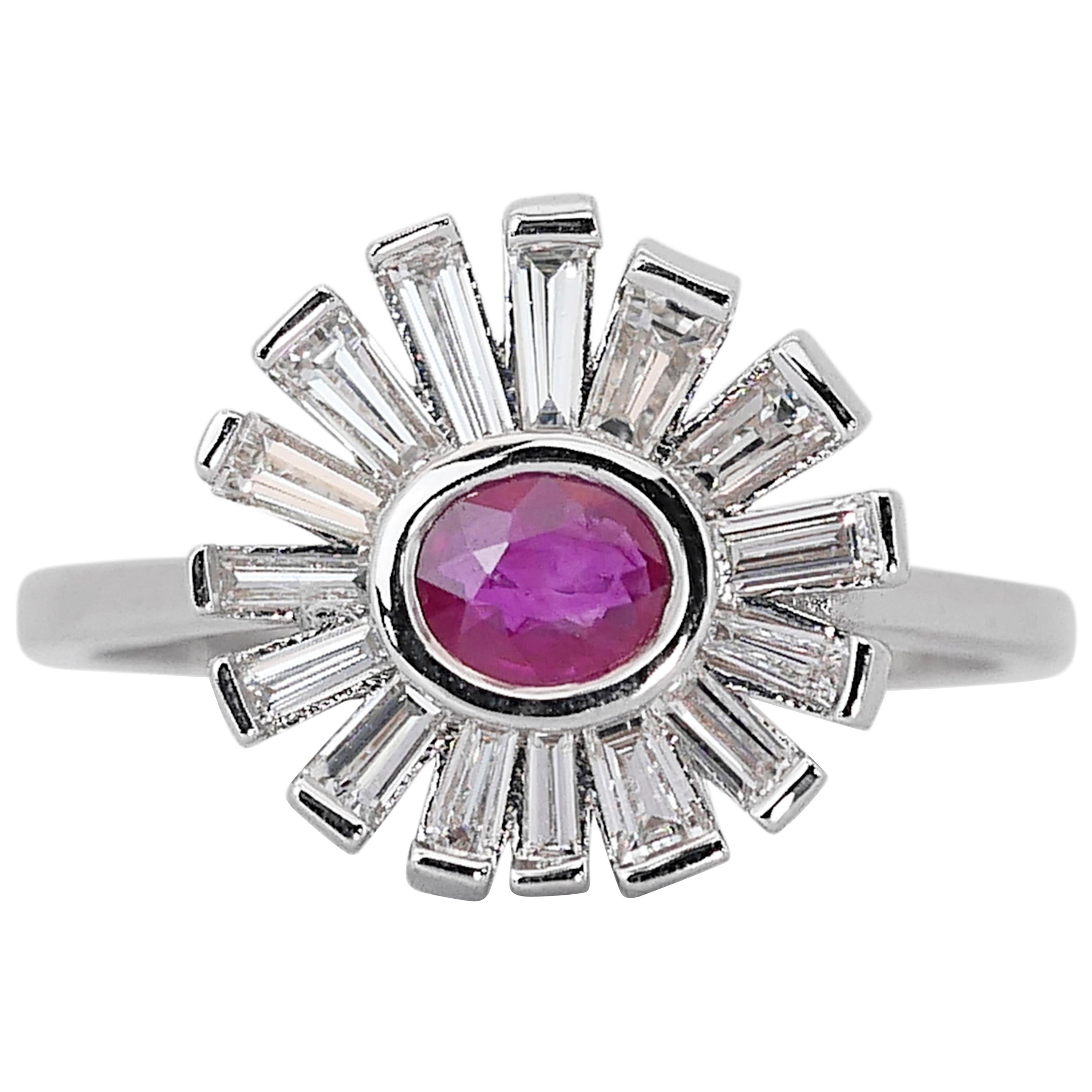 Stunning 1.20ct Ruby and Diamonds Halo Ring in 18k White Gold - IGI Certified For Sale