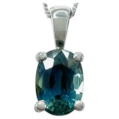 Collier pendentif solitaire de taille ovale en platine avec saphir bleu sarcelle et vert de 1,37 carat