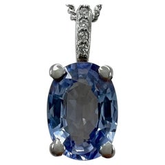 1.05ct Vivid Blue Ceylon Sapphire Diamond 18k White Gold Hidden Halo Pendant