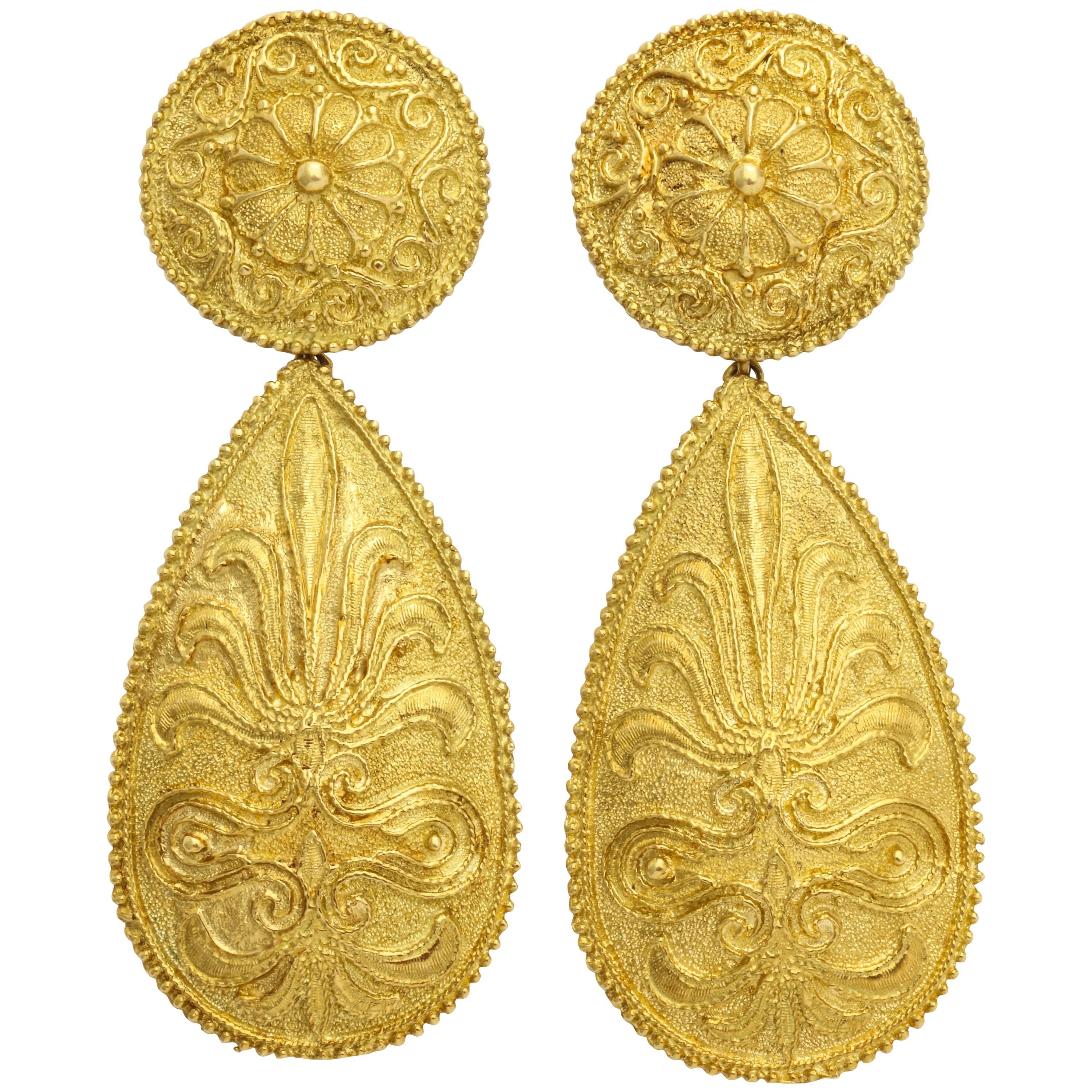 1970s Impressive Gold Pendant Earrings