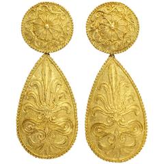 1970s Impressive Gold Pendant Earrings 4