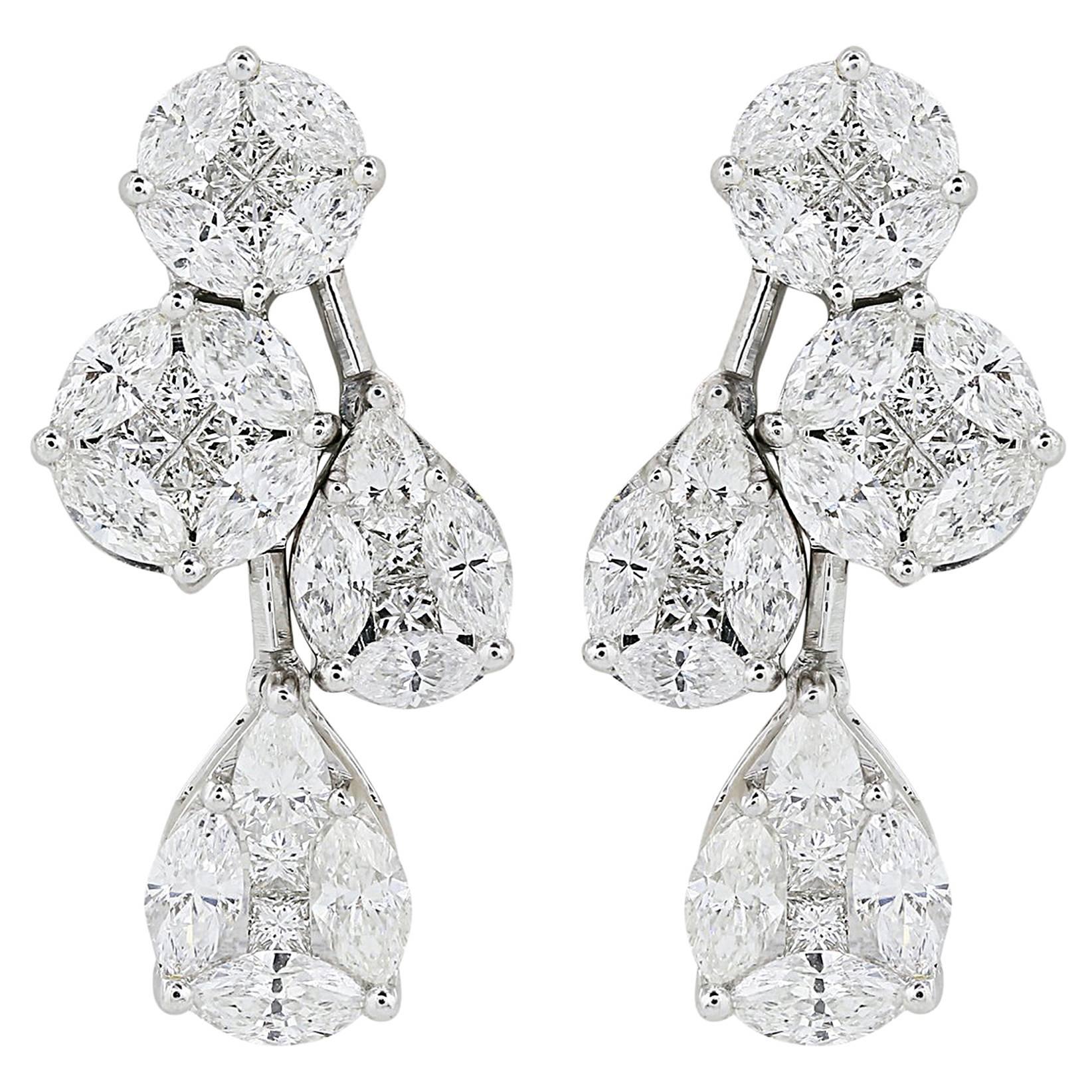 2.45 Carats Diamonds Gold Cluster Drop Earrings