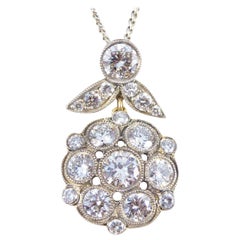 Vintage Style 2.50ct Diamond Cluster Drop Pendant Necklace in Gold and Silver