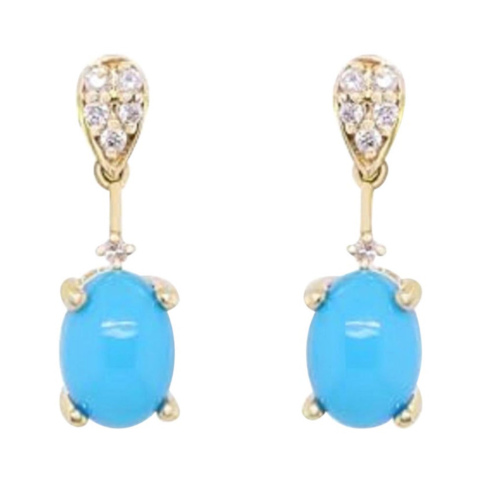 Gin & Grace 10K Yellow Gold Natural Turquoise and Diamond Earrings For Women
