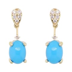 Gin & Grace, boucles d'oreilles pour femmes en or jaune 10 carats avec turquoise naturelle et diamants