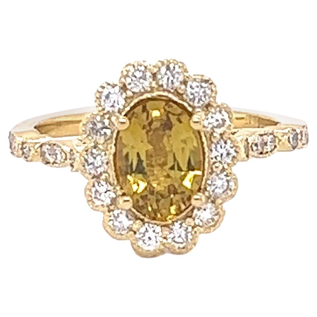 GIA Certified No Heat 1.86 Carat Yellow Sapphire Diamond Yellow Gold Ring For Sale