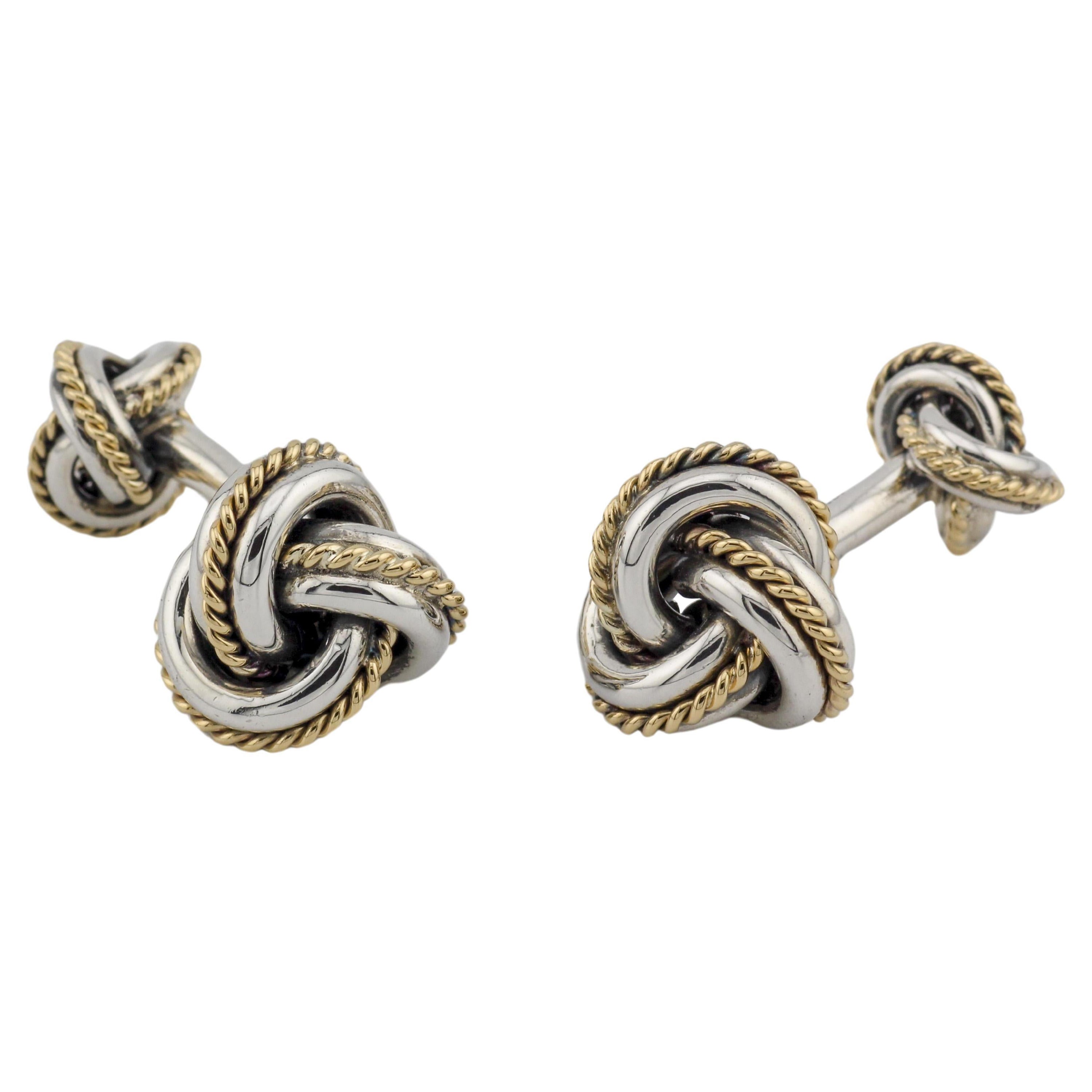 Tiffany & Co 18k Gold Sterling Silver Rope Knot Cufflinks en vente