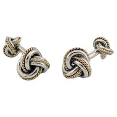 Retro Tiffany & Co 18k Gold Sterling Silver Rope Knot Cufflinks