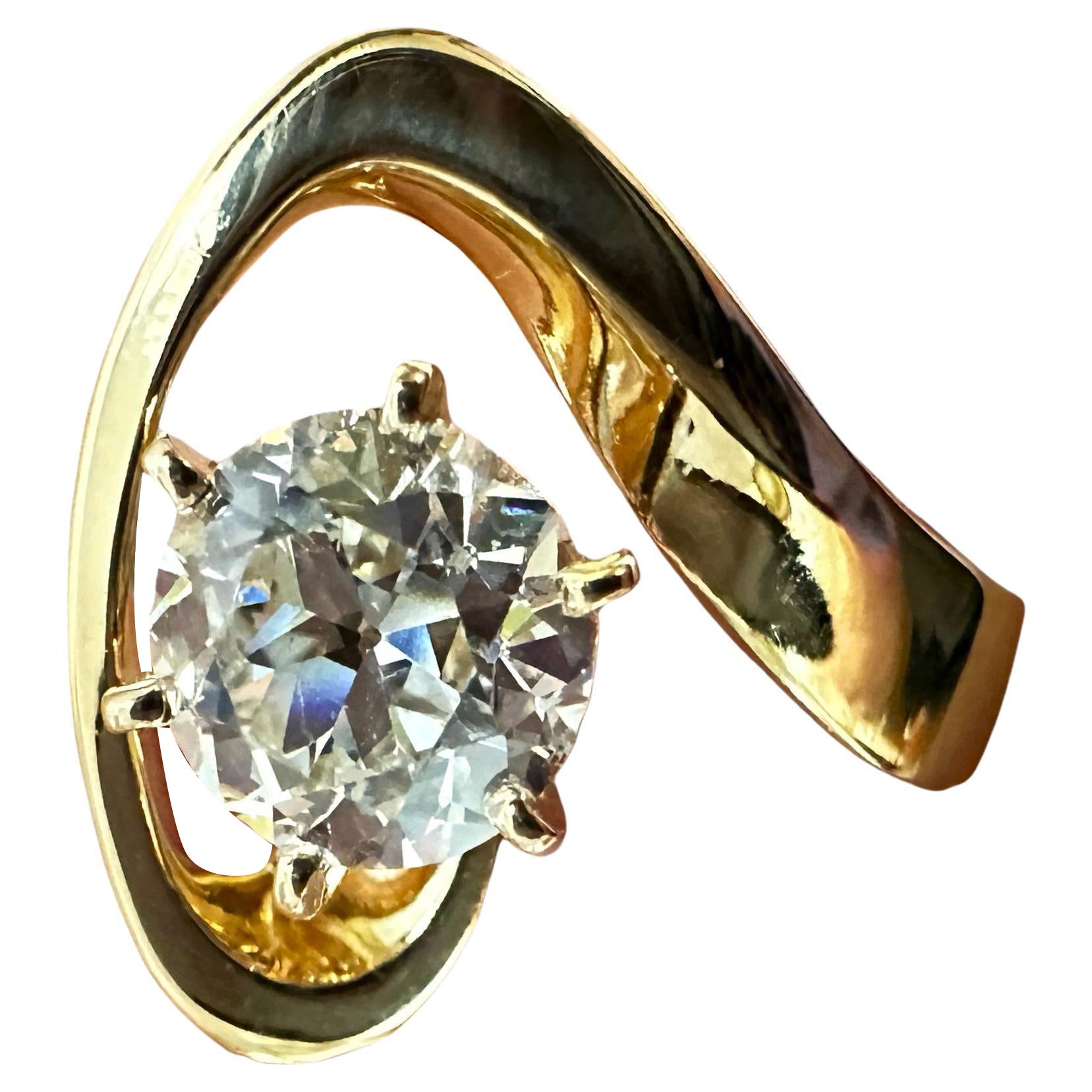 Custom Made 14k Yellow Gold 1.52 Ct Diamond Engagement Ring with Appraisal For Sale