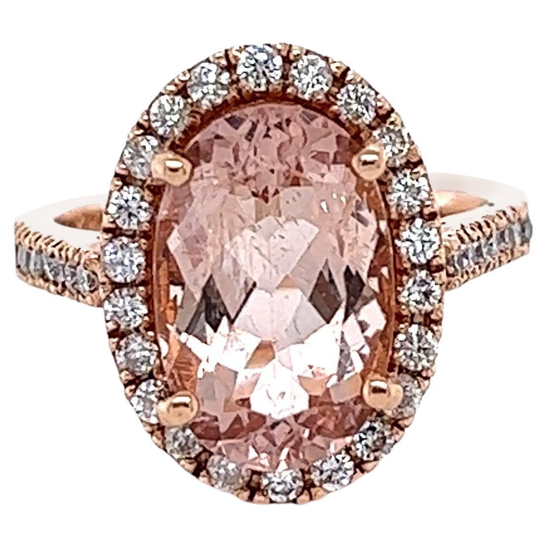 5.00 Carat Morganite Diamond Rose Gold Engagement Ring For Sale
