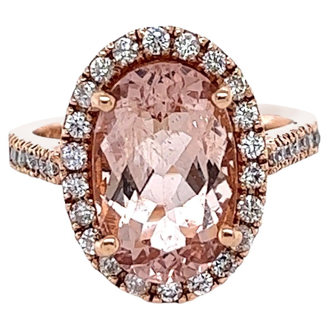 5.00 Karat Morganit Diamant Rose Gold Verlobungsring im Angebot